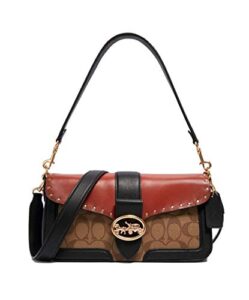 coach georgie shoulder bag in colorblock signature canvas with rivets 5605