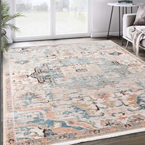 Abani Azure Collection Faded Beige & Blue 6'x9' Persian Area Rug - Vintage Style Accent Rug Rugs