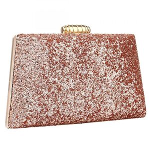 sparkling evening bag glitter evening handbag party clutch shoulder bag with removable chain (rose gold)