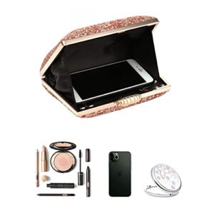 Sparkling Evening Bag Glitter Evening Handbag Party Clutch Shoulder Bag with Removable Chain (Rose gold)