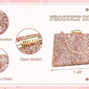 Sparkling Evening Bag Glitter Evening Handbag Party Clutch Shoulder Bag with Removable Chain (Rose gold)