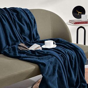 sleep zone flannel fleece blanket throw size (50″x60″) lightweight super soft fuzzy plush bed sofa couch travel blanket (navy)
