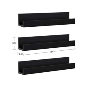 Kate and Laurel Levie Modern Floating Wood Wall Shelves, 18 inches, Set of 3, Black, Chic Picture Frame Ledges for Wall