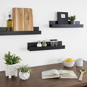 Kate and Laurel Levie Modern Floating Wood Wall Shelves, 18 inches, Set of 3, Black, Chic Picture Frame Ledges for Wall