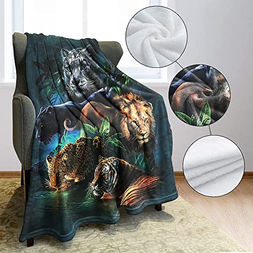 HommomH 60"x80" Blanket Soft Fluffy Fleece Throw for Sofa Bed Tiger Leopard Lion