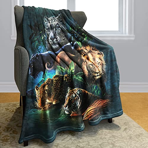 HommomH 60"x80" Blanket Soft Fluffy Fleece Throw for Sofa Bed Tiger Leopard Lion