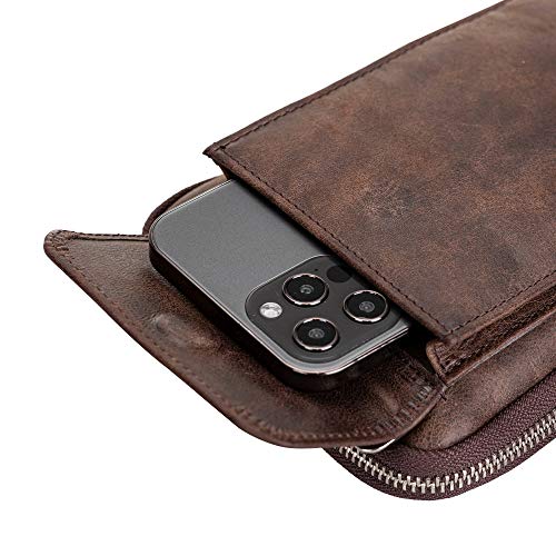 Venito Ferrara Premium Leather Unisex Crossbody Cell Phone Purse Crossover Sling Bag (Coffee Brown)