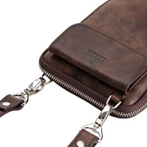 Venito Ferrara Premium Leather Unisex Crossbody Cell Phone Purse Crossover Sling Bag (Coffee Brown)