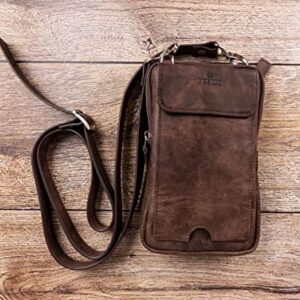 Venito Ferrara Premium Leather Unisex Crossbody Cell Phone Purse Crossover Sling Bag (Coffee Brown)