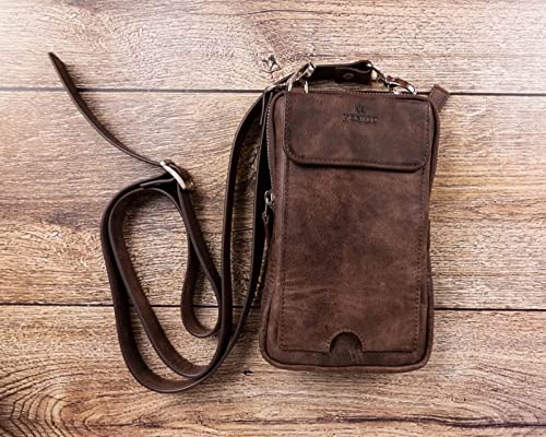 Venito Ferrara Premium Leather Unisex Crossbody Cell Phone Purse Crossover Sling Bag (Coffee Brown)