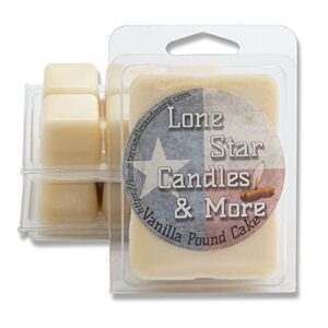 vanilla pound cake, lone star candles & more’s premium strongly scented hand poured wax melts, a scrumptious blend of vanilla and cake, 18 wax cubes, usa made in texas, 3-pack