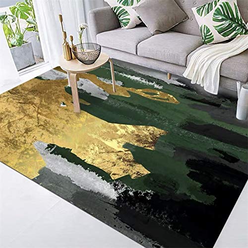 Modern Abstract Rug Light Luxury Carpet Emerald Green Gold Gray Area Rug Easy to Clean Stain Fade Resistant Living Dining Room Rugs,150 * 200CM