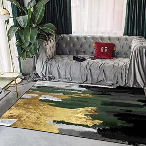 Modern Abstract Rug Light Luxury Carpet Emerald Green Gold Gray Area Rug Easy to Clean Stain Fade Resistant Living Dining Room Rugs,150 * 200CM