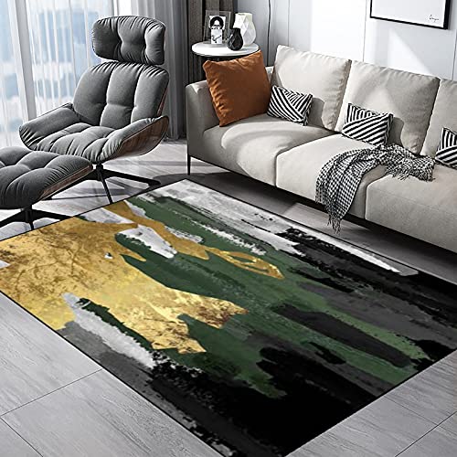 Modern Abstract Rug Light Luxury Carpet Emerald Green Gold Gray Area Rug Easy to Clean Stain Fade Resistant Living Dining Room Rugs,150 * 200CM