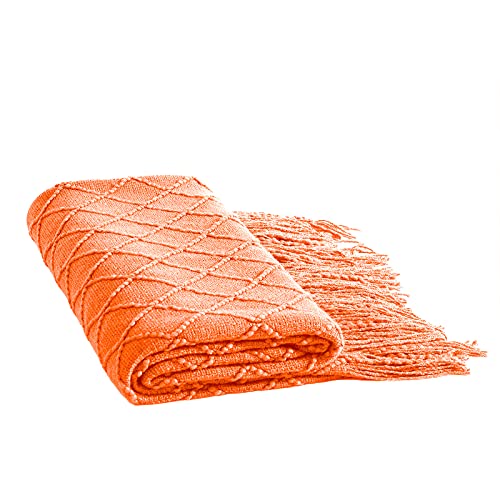 Walensee Throw Blanket for Couch, 50 x 60 Orange, Acrylic Knit Woven Summer Blanket, Lightweight Decorative Soft Nap Throw with Tassel for Chair Bed Sofa Travel Picnic, Suitable for All Seasons