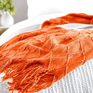 Walensee Throw Blanket for Couch, 50 x 60 Orange, Acrylic Knit Woven Summer Blanket, Lightweight Decorative Soft Nap Throw with Tassel for Chair Bed Sofa Travel Picnic, Suitable for All Seasons