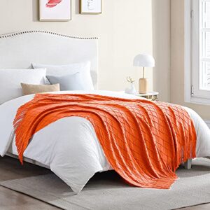 Walensee Throw Blanket for Couch, 50 x 60 Orange, Acrylic Knit Woven Summer Blanket, Lightweight Decorative Soft Nap Throw with Tassel for Chair Bed Sofa Travel Picnic, Suitable for All Seasons