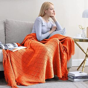 Walensee Throw Blanket for Couch, 50 x 60 Orange, Acrylic Knit Woven Summer Blanket, Lightweight Decorative Soft Nap Throw with Tassel for Chair Bed Sofa Travel Picnic, Suitable for All Seasons