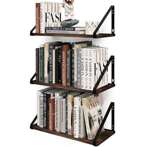 bameos floating shelves rustic wood wall shelf set of 3, small bookshelf for living room, office, and bedroom, with metal bracket