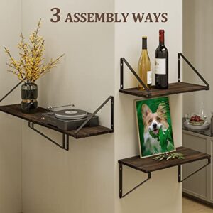 BAMEOS Floating Shelves Rustic Wood Wall Shelf Set of 3, Small Bookshelf for Living Room, Office, and Bedroom, with Metal Bracket