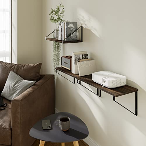 BAMEOS Floating Shelves Rustic Wood Wall Shelf Set of 3, Small Bookshelf for Living Room, Office, and Bedroom, with Metal Bracket