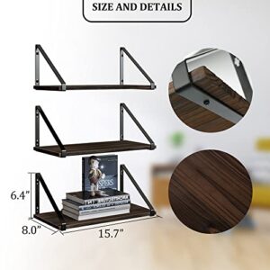 BAMEOS Floating Shelves Rustic Wood Wall Shelf Set of 3, Small Bookshelf for Living Room, Office, and Bedroom, with Metal Bracket