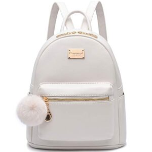 i ihayner girls fashion backpack cute leather backpack mini backpack purse for women satchel school bags with pompom casual travel daypacks white