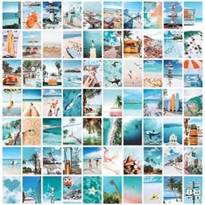 LIIGEMI 70PCS Blue Wall Collage Kit Aesthetic Pictures,Summer Beach Collage Print Kit,Bedroom Decor for Teen Girls,VSCO Girls Bedroom Decor,Room Decor Aesthetic,Double- Sided,70 Set 4x6 Inch