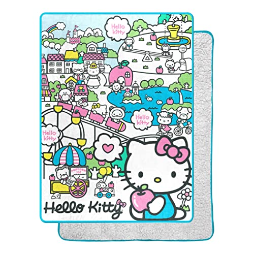 Northwest Hello Kitty My Cute World Oversized Silk Touch Sherpa Throw Blanket, 60" x 80"