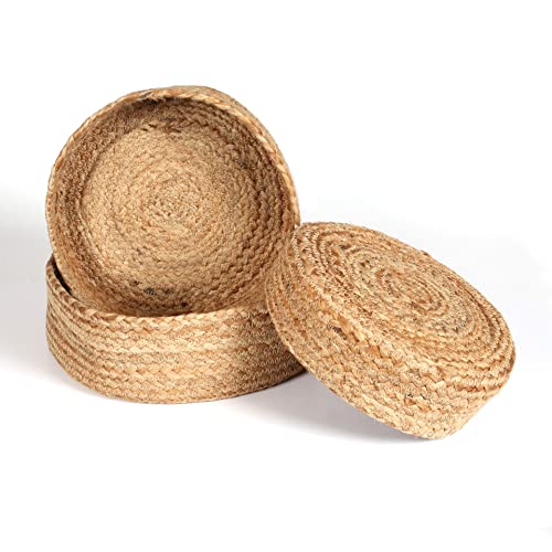 Round Coiled Jute Rope Basket Bowls - 3 Decorative Storage Baskets Sustainable, Eco-Friendly Nesting Baskets for Living Room, Bedroom, Shelf, Entryway Coffee Table Top Décor