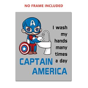 paintlig Superhero Wall Decor - Unframed Boy's Bathroom Decor, 8X10 inch Motivational Wall Decor, Set of 4 Marvel Wall Decor Art Prints for Kids Bathroom