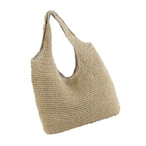 KESYOO Women Handcraft Tote Bag Natural Chic Straw Bag Hand-Woven Crochet Handbag Casual Shoulder Bag Hobo Bag (Beige) Beach Bag