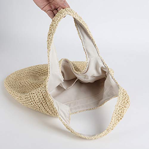 KESYOO Women Handcraft Tote Bag Natural Chic Straw Bag Hand-Woven Crochet Handbag Casual Shoulder Bag Hobo Bag (Beige) Beach Bag