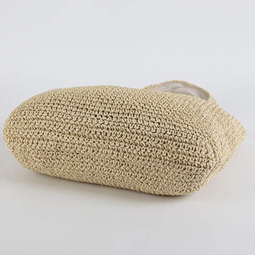 KESYOO Women Handcraft Tote Bag Natural Chic Straw Bag Hand-Woven Crochet Handbag Casual Shoulder Bag Hobo Bag (Beige) Beach Bag