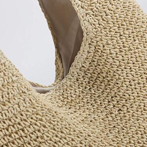 KESYOO Women Handcraft Tote Bag Natural Chic Straw Bag Hand-Woven Crochet Handbag Casual Shoulder Bag Hobo Bag (Beige) Beach Bag