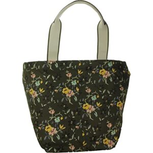 Tory Burch Womens Floral Print Leather Trim Tote Handbag Green Large