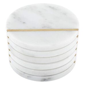 HighFree 6 Pack Absorbent Marble Coasters with Gold Brass Inlay, Handcrafted White Marble Coasters for Coffee Table Drinks/Bar Glasses, 4 Inches