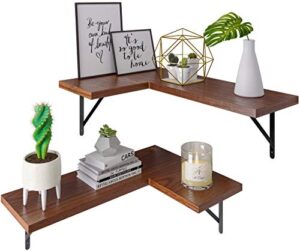metrogico rustic corner shelf or floating shelf – set of 2 wall shelves or floating shelves for wall, shelves for bedroom, bathroom shelves, kitchen storage & wall decorations for living room decor