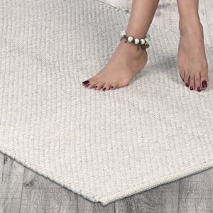 savon hand woven wool area rug 3×2 footmat doormat woven solid off white