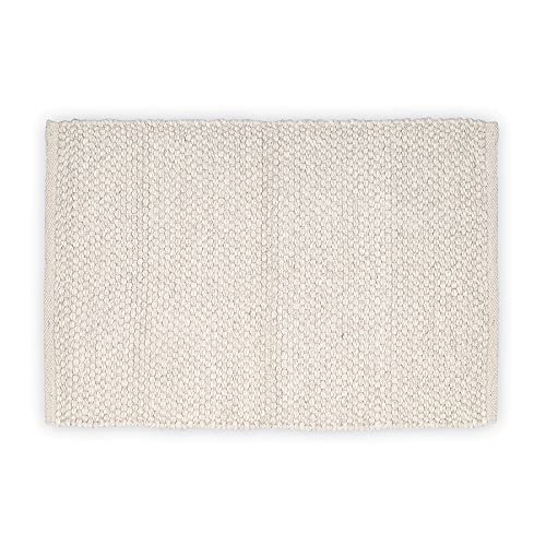 SAVON Hand Woven Wool Area Rug 3x2 Footmat Doormat Woven Solid Off White