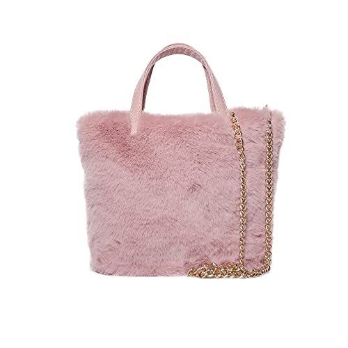 TANOSII Faux Fur Tote Bag Furry Handbag Fluffy Shoulder Bag Top-handle Bag Crossbody Bag for Women Small Pink