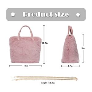 TANOSII Faux Fur Tote Bag Furry Handbag Fluffy Shoulder Bag Top-handle Bag Crossbody Bag for Women Small Pink
