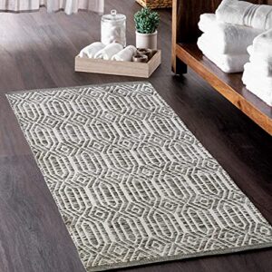 Chardin home Grey, Green & Ivory Boho Throw Rug 2x3 feet |Hand Woven Farmhouse Rug | Great in Kitchens entryways doormats Bathrooms Meditation Mat | Machine Washable & Reversible Cotton Rugs