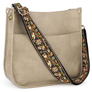 viva terry vegan leather crossbody fashion shoulder bag purse with adjustable strap (light khaki)