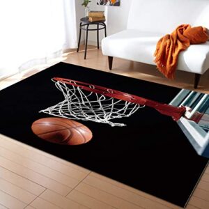 contemporary indoor area rugs, cool 3d basketball with hoop modern home decor rug durable hardwood floor mat carpet for living room/bedroom, 2′ x 3′