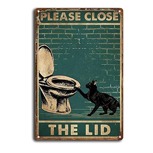 SKIYGTH Tin Sign Black Cat Please Close The Lid Bathroom Restroom Vintage Metal Tin Sign Retro Poster 8x12inch