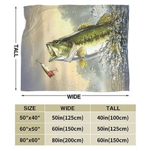 Bass Fish Fleece Blanket Foldrable Throw Blanket Washable Couch Sofa Fuzzy Blanket Reversible Plush Blanket Beach Blanket for Home Office