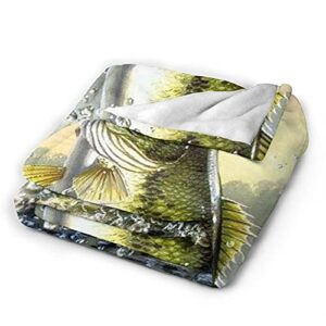 Bass Fish Fleece Blanket Foldrable Throw Blanket Washable Couch Sofa Fuzzy Blanket Reversible Plush Blanket Beach Blanket for Home Office