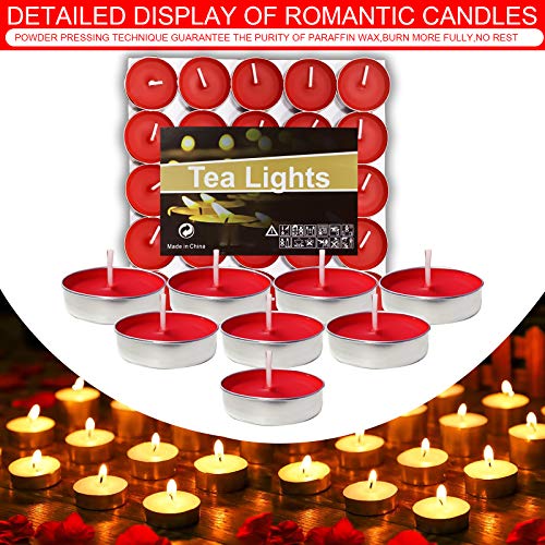 OUO Tea Lights Candles, 50 Pack Smokeless Candles,Small Candles, Dripless & Long Lasting Mini Tealight Candles for Mood, Dinners, Parities, Home, Decoration, Wedding, Crafts(Red)