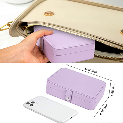 Voova Small Jewelry Organizer Box, Travel Jewelry Case for Women Teen Girls, Mini PU Leather Portable Jewellery Storage Boxes Holder with Smart Earrings Plate for Necklaces Rings Bracelets, Lavender